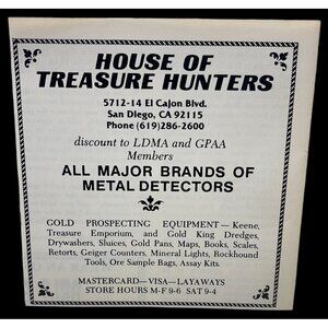 House of Treasure Hunters Print Ad Vintage 90s San Diego CA Gold Prospecting
